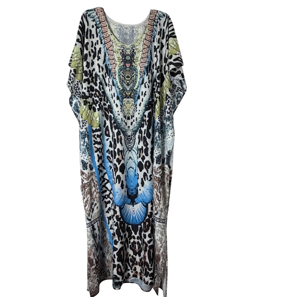 Kaftan Beach Dress Multicolor Animal Print Oversize Mumu Cover Up Beach One Size